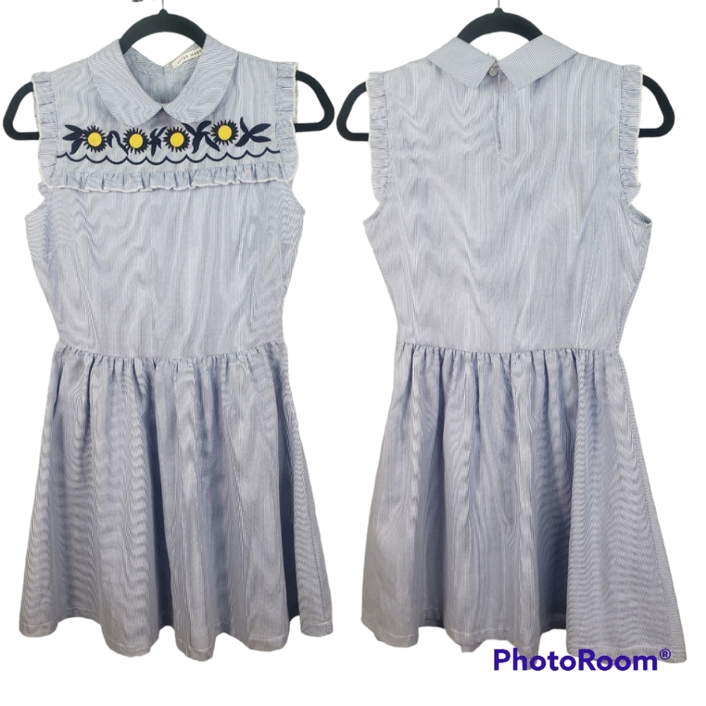 After Market Women's Striped Empire Dress Flutter Sleeve Short Small Blue